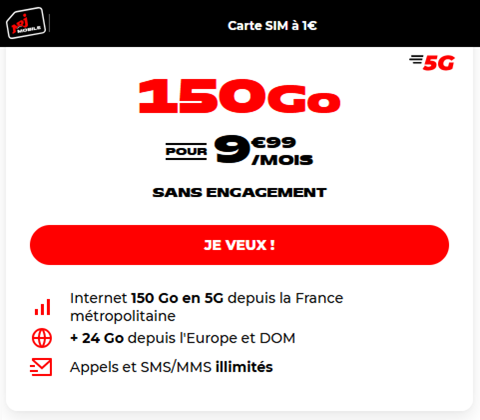 NRJ Mobile forfait 5G 150Go