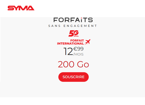 Syma forfait 5G Voyage 200Go