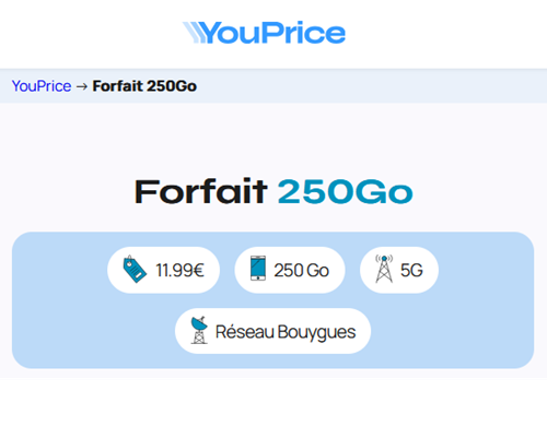 Youprice Bouygues forfait 5G 250Go