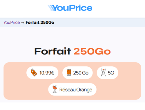 Youprice forfait 5G Orange 250Go