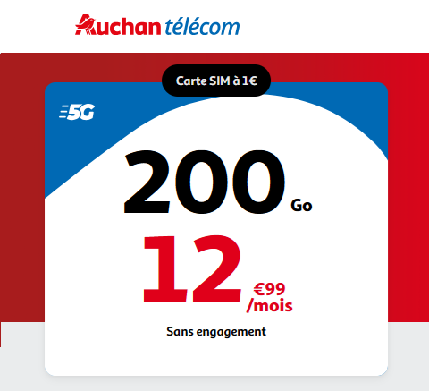 Auchan Telecom forfait 5G 200Go