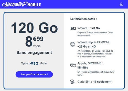 CDiscount forfait 5G 120Go