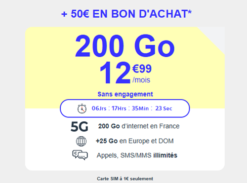 CDiscount forfait 5G 200Go avec Bon d'achat