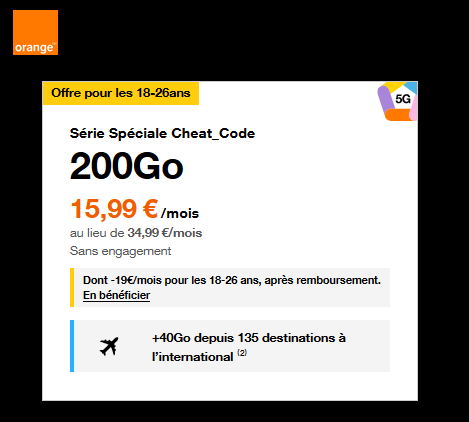 Forfait Orange 18 26 ans 200Go