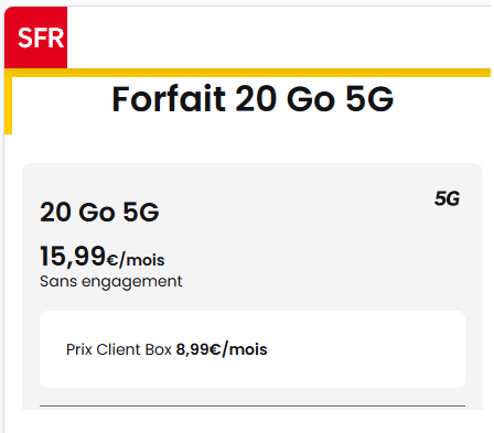 SFR forfait 5G 20Go