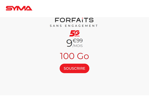 Syma Mobile forfait 5G 100Go avec appels internationaux