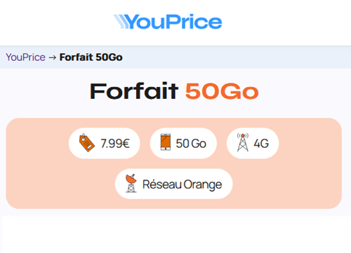 Youprice forfait 4G Orange 50Go