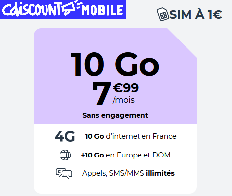 Cdiscount mobile forfait 4G 10Go 8€