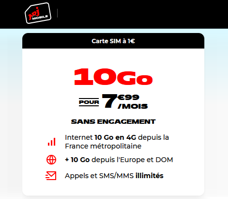 NRJ Mobile forfait 10Go 8€