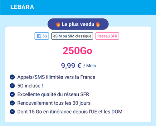 Lebara forfait 5G 250Go