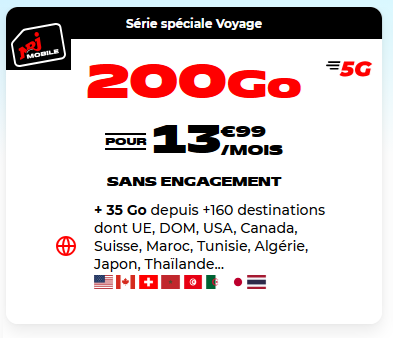 NRJ Mobile forfait Voyage 14e