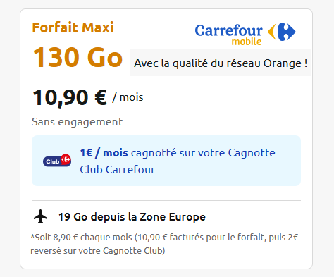 Carrefour Mobile forfait 130Go