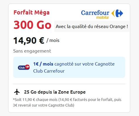 Carrefour Mobile forfait 300Go