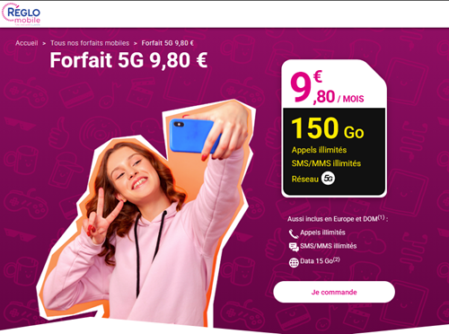 Réglo Mobile forfait 5G 150Go 10 e